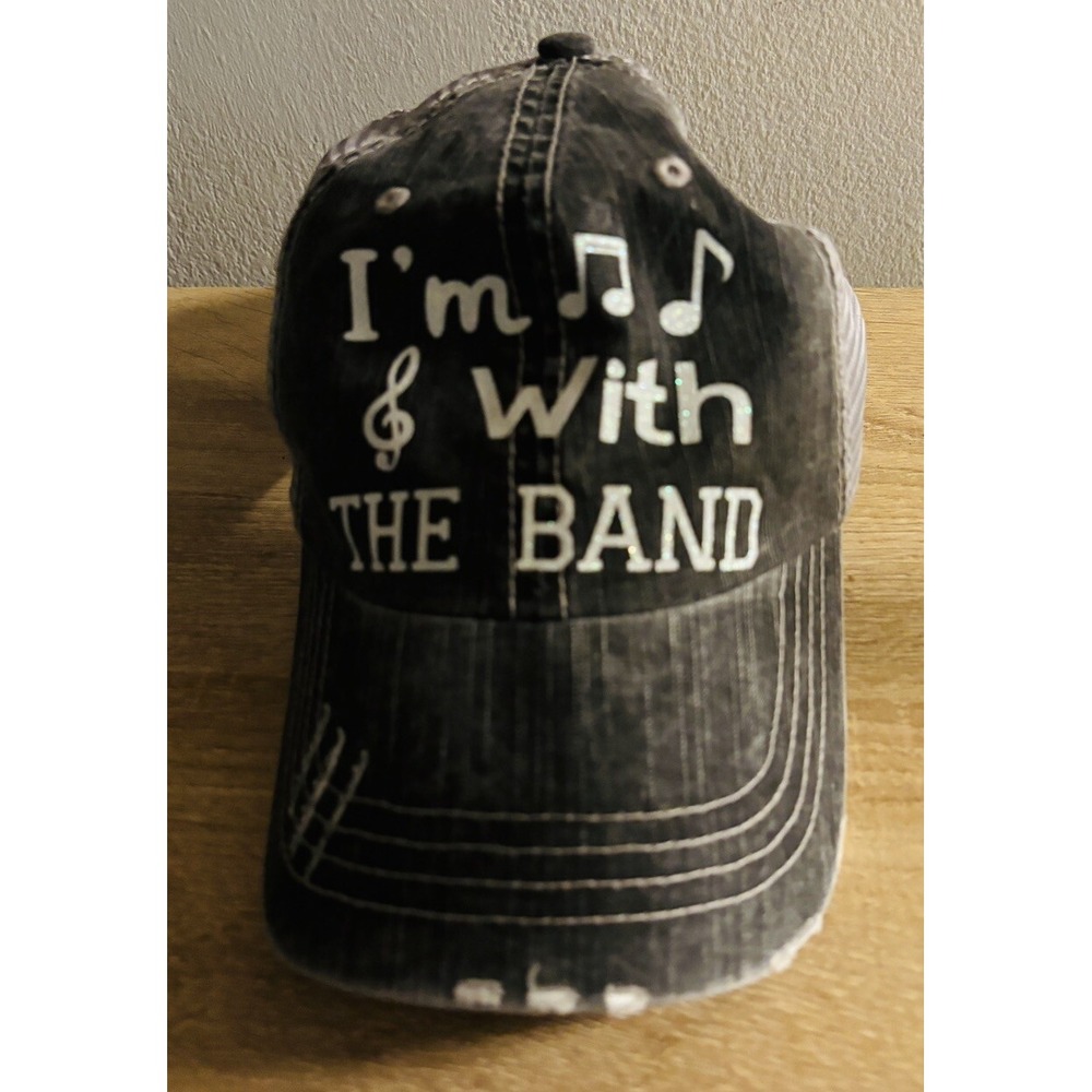 I'm With The Band Mesh Back Adjustable Back Trucker Hat Beat Up Distressed